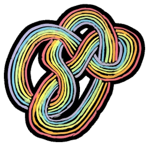 Sticker of a rainbow tied into a knot.