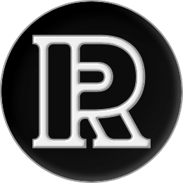 Black enamel pin with a white blackboard bold 'R'.