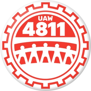 Metal button with the UAW 4811 logo.